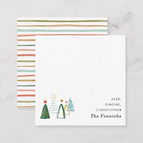 Modern Watercolor Christmas Tree Square Holiday Note Card