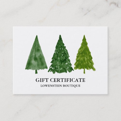 Modern Watercolor Christmas Trees Gift Certificate