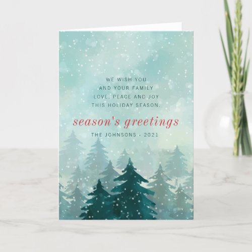 Modern Watercolor Christmas Winter Snow Forest Holiday Card