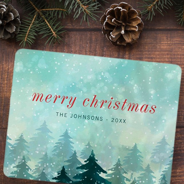 Modern Watercolor Christmas Winter Snow Forest Holiday Card (Creator Uploaded)