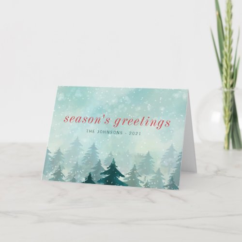 Modern Watercolor Christmas Winter Snow Forest Holiday Card