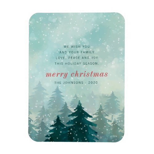 Modern Watercolor Christmas Winter Snow Forest Magnet