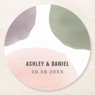 Modern Watercolor Circles Modern Wedding Round Paper Coaster