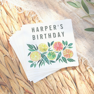 Modern Watercolor Citrus Birthday Napkins