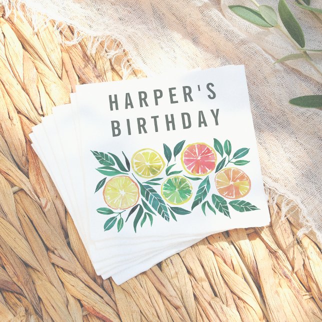 Modern Watercolor Citrus Birthday  Napkins (Creator Uploaded)