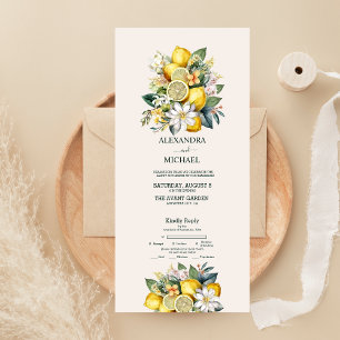 Modern Watercolor Citrus Lemon Wedding All In One Invitation