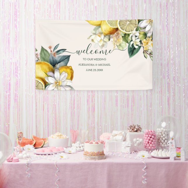 Modern Watercolor Citrus Lemon Wedding Banner (Party)