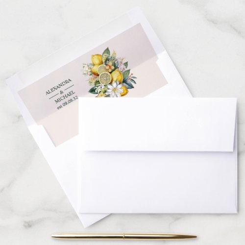 Modern Watercolor Citrus Lemon Wedding Envelope Liner