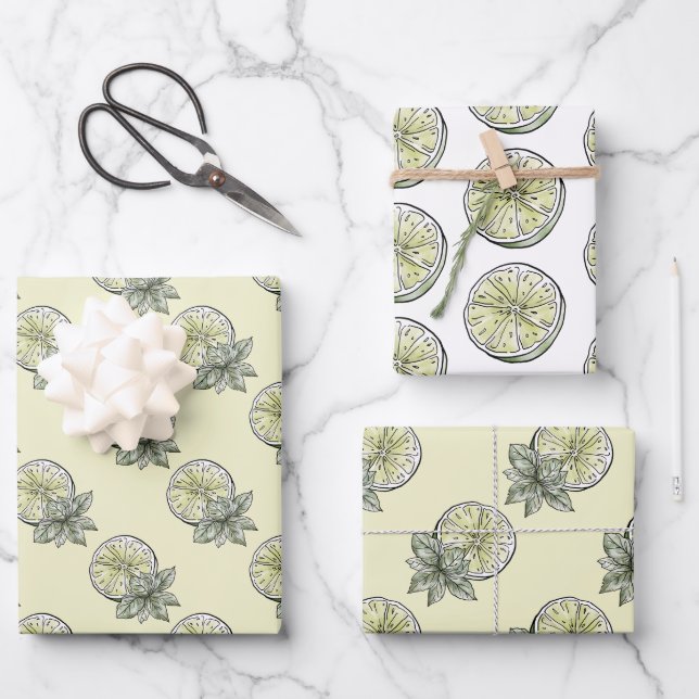 Modern Watercolor Citrus Summer Garden Wrapping Paper Sheets (Front)