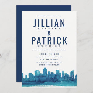 Modern Watercolor City Skyline Wedding  Invitation