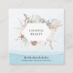 Modern Watercolor Coastal Realtor Real Estate Square Business Card
