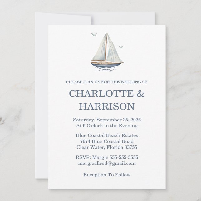 Modern Watercolor Coastal Seascape Wedding Invitation (Front)