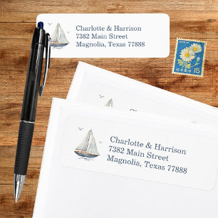 Modern Watercolor Coastal Seascape Wedding Label