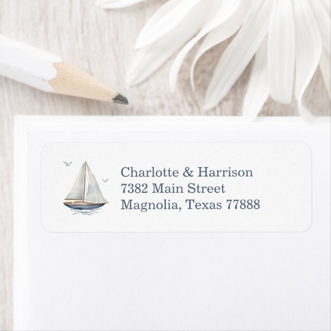 Modern Watercolor Coastal Seascape Wedding Label (Insitu)