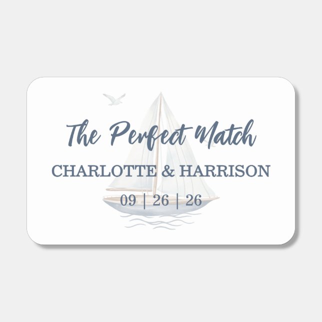 Modern Watercolor Coastal Seascape Wedding Matchboxes (Front)