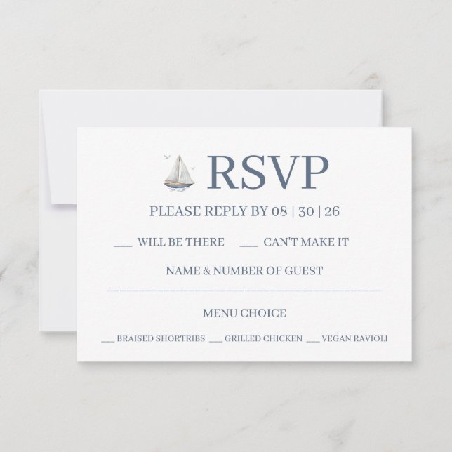 Modern Watercolor Coastal Seascape Wedding RSVP Card (Front)