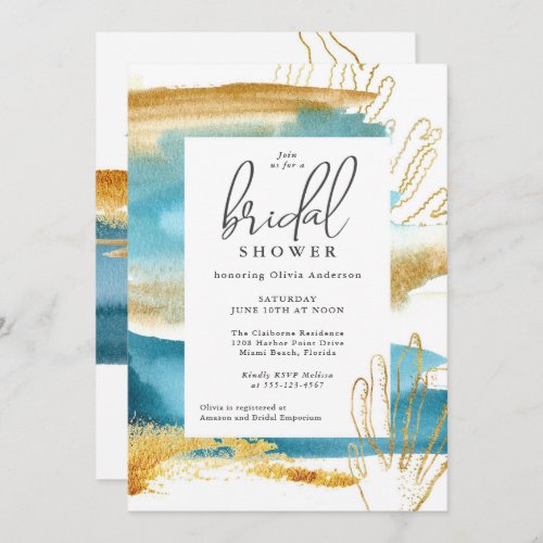 Modern Watercolor Coastal Theme Bridal Shower Invitation