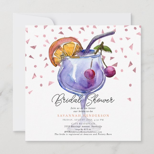 Modern Watercolor Cocktail Bridal Shower  Invitation (Front)