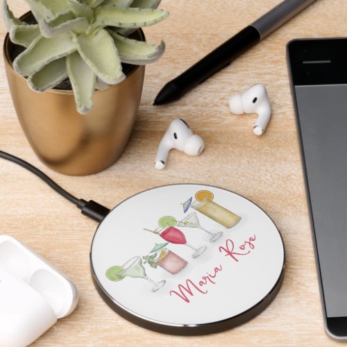 Modern Watercolor Cocktail Drinks Calligraphy Wireless Charger