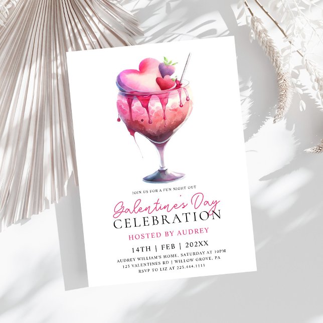 Modern Watercolor Cocktail Galentine's Day Party Invitation (Creator Uploaded)