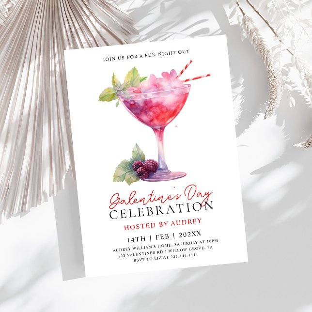 Modern Watercolor Cocktail Galentine's Day Party Invitation (Creator Uploaded)