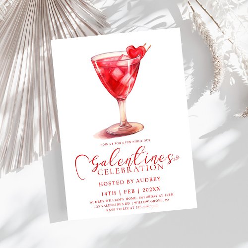 Modern Watercolor Cocktail Galentines Day Party Invitation