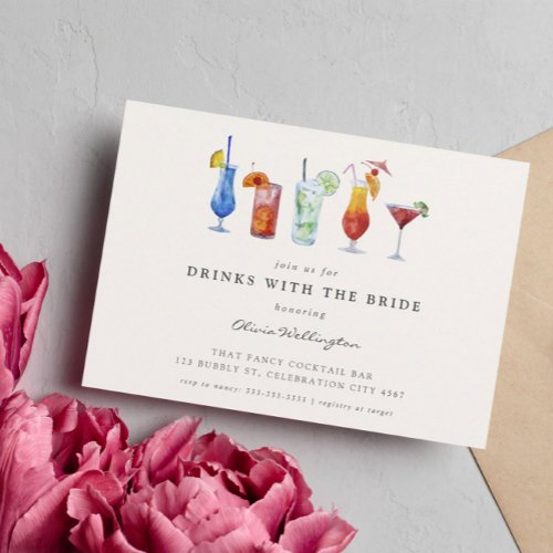 Modern Watercolor Cocktail with the Bride Shower Invitation