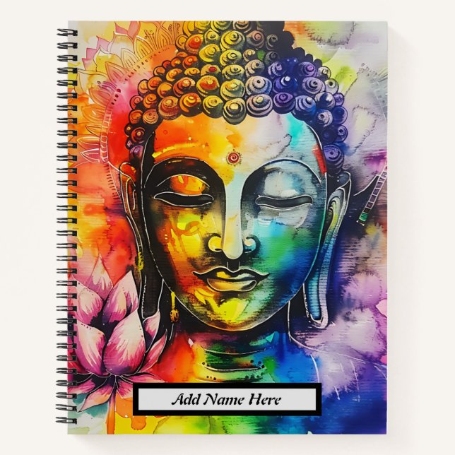Modern Watercolor Colorful Buddha Customizable  Notebook (Front)