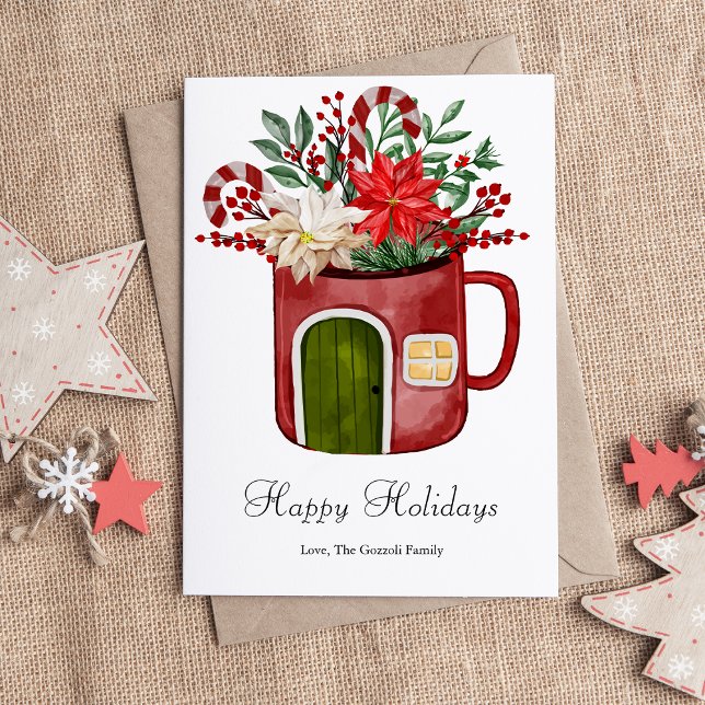 Modern Watercolor Colorful Christmas Mug Flat  Holiday Card (Creator Uploaded)