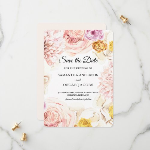 Modern Watercolor Colorful Floral Frame Save The Date