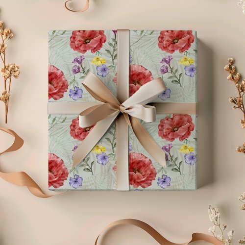 Modern Watercolor Colorful Wildflower Pattern Wrapping Paper