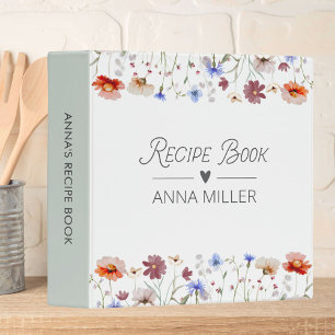 Modern Watercolor Colorful Wildflower Recipe Book 3 Ring Binder