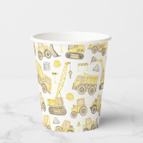 Modern Watercolor Construction Vehicle Birthday Paper Cups