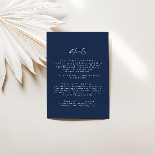 Modern Watercolor Coordinate  Blue Wedding Detail Enclosure Card