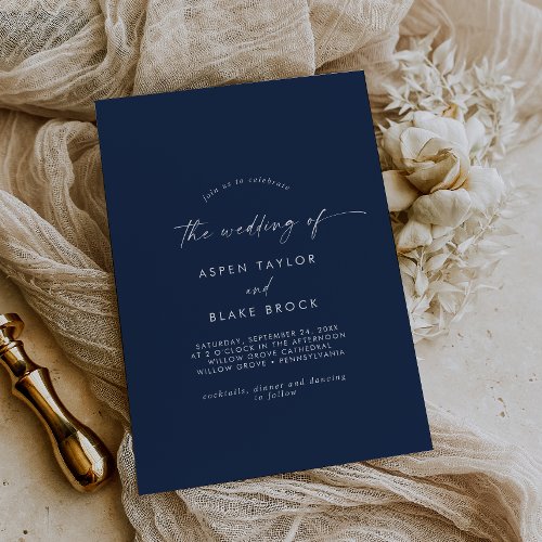 Modern Watercolor Coordinate  Blue Wedding Invitation