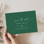 Modern Watercolor Coordinate | Green Horizontal Save The Date<br><div class="desc">This modern watercolor coordinate green horizontal save the date card is perfect for a stylish contemporary wedding. The simple emerald green and white design features unique industrial lettering typography with modern boho style. Customizable in any color. Keep the design minimal and elegant, as is, or personalize it by adding your...</div>