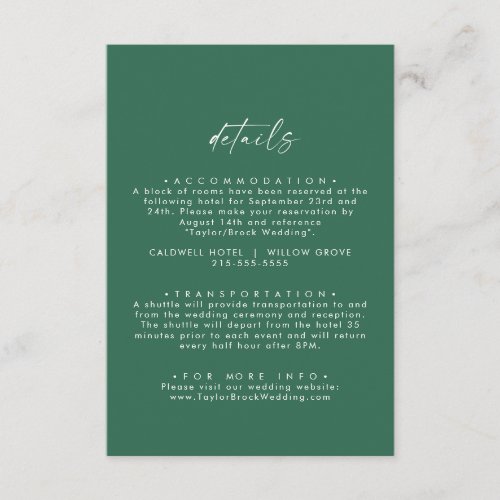Modern Watercolor Coordinate Green Wedding Detail Enclosure Card