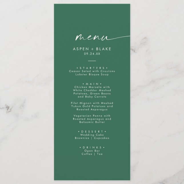 Modern Watercolor Coordinate | Green Wedding Menu (Front)