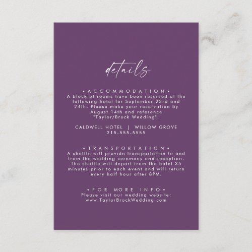 Modern Watercolor Coordinate Purple Wedding Detail Enclosure Card
