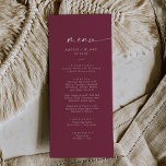 Modern Watercolor Coordinate | Red Wedding Menu<br><div class="desc">This modern watercolor coordinate red wedding dinner menu card is perfect for a stylish contemporary wedding. The simple burgundy red and white design features unique industrial lettering typography with modern boho style. Customizable in any color. Keep the design minimal and elegant, as is, or personalize it by adding your own...</div>