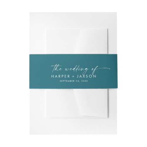 Modern Watercolor Coordinate  Teal Wedding Invitation Belly Band