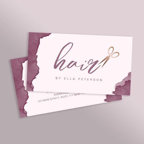 Modern watercolor copper rose gold hair  business card