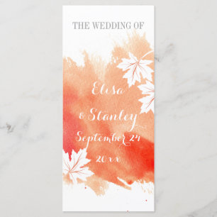 Modern watercolor coral peach wedding program