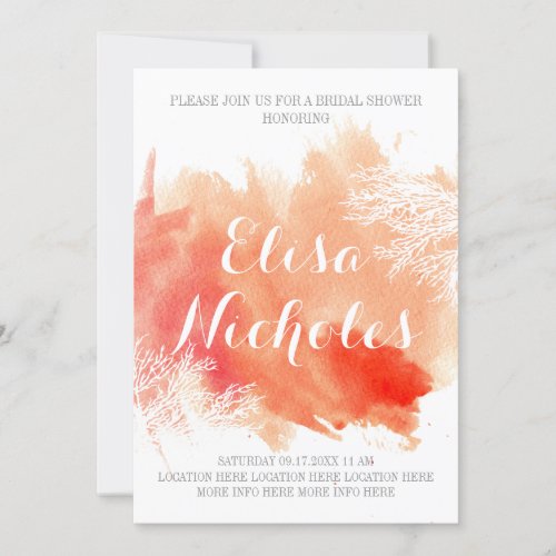 Modern watercolor coral reef wedding bridal shower invitation