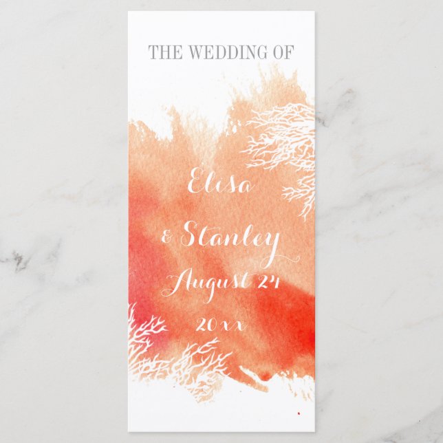 Modern watercolor coral reef wedding program (Front)