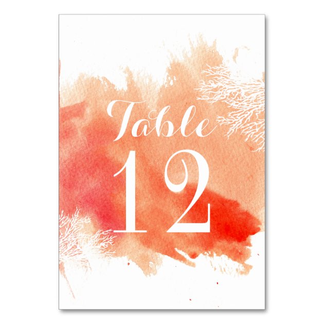 Modern Watercolor Coral Reef Wedding Table Number Card