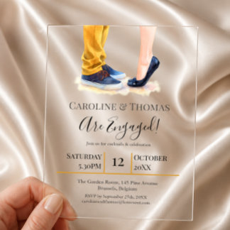 Modern Watercolor Couple Engagement Party Acrylic Invitations