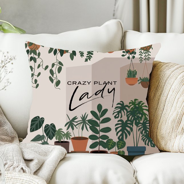 Modern Watercolor Crazy Plant Lady Houseplant Throw Pillow (Creator Uploaded)
