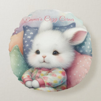 Modern Watercolor Cute Bunny Personalize Round Pillow