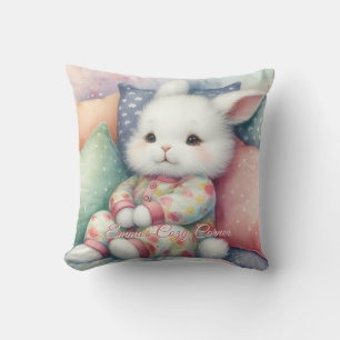 Modern Watercolor Cute Bunny Personalize Throw Pillow